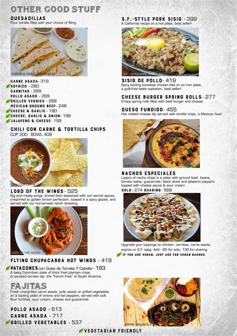 El Chupacabra Menu .